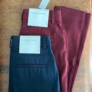 Two pairs loft skinny pants size 0, navy and maroon